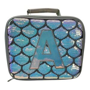 Justice Initial A Sequin‎ Lunch Box Gray Blue Iridescent New